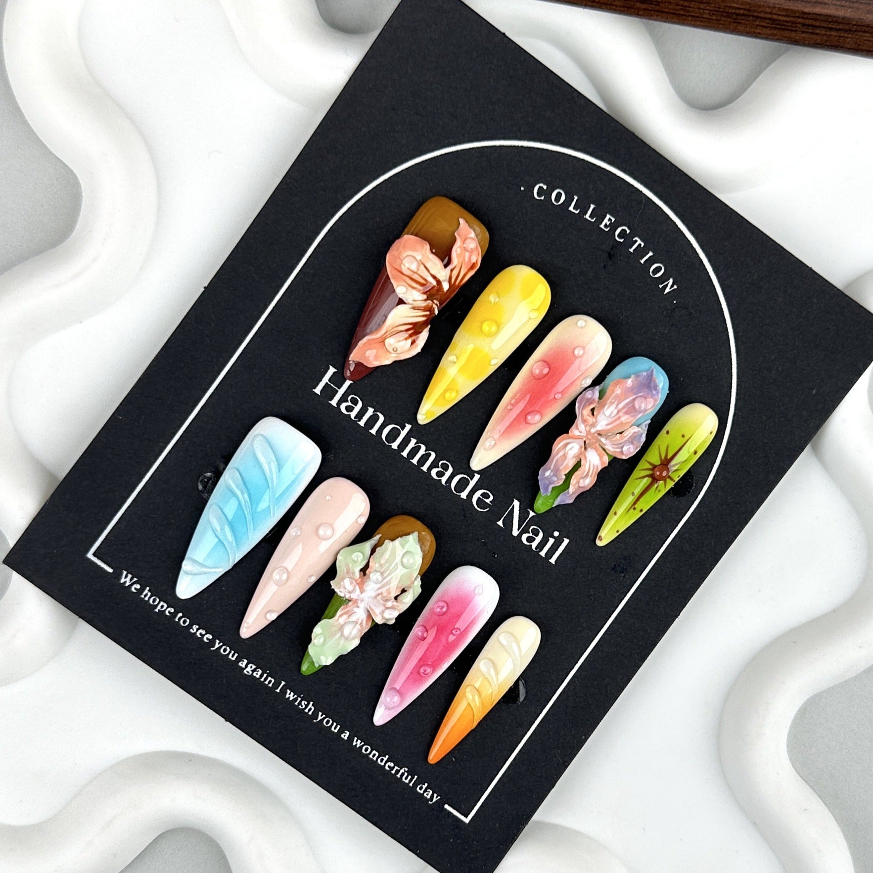 "Dream Flower Realm" Handmade 3D Gradient Wearable Nail Set