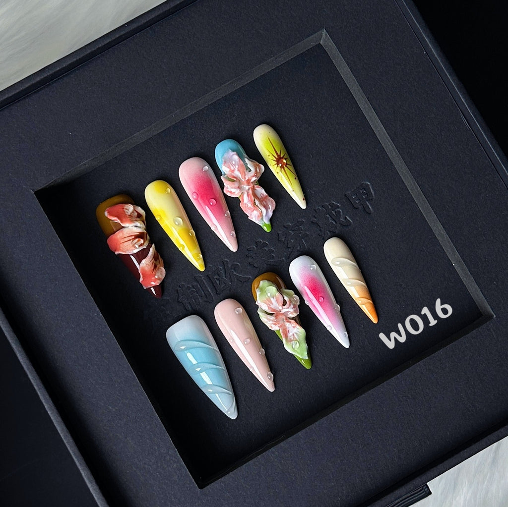 "Dream Flower Realm" Handmade 3D Gradient Wearable Nail Set
